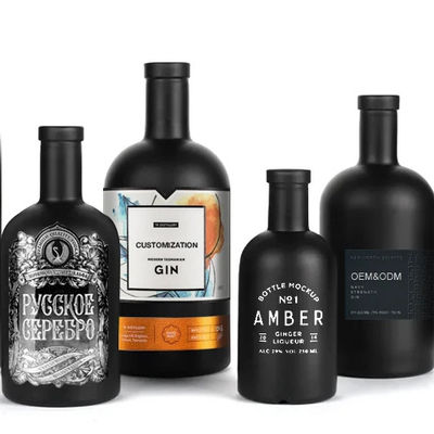 Collier en verre personnalisé 700 ml noir mat rond vide 750 ml bouteille de liqueur pour vodka