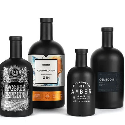 Collier de verre noir mat vide blanc peint Bouteille de liqueur pour vodka 500ml 700ml 750ml
