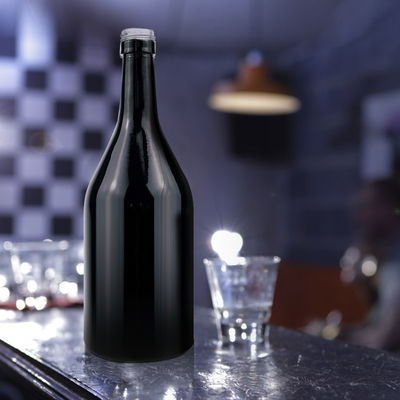 Type d'étanchéité CORK Logo d'écran personnalisé Impression en verre noir 500 ml 750 ml Bouteille de vin de champagne