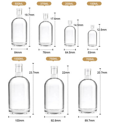 Flacon ovale clair 100 ml 250 ml 500 ml 700 ml 750 ml Bouteille de vin vide avec bouchon