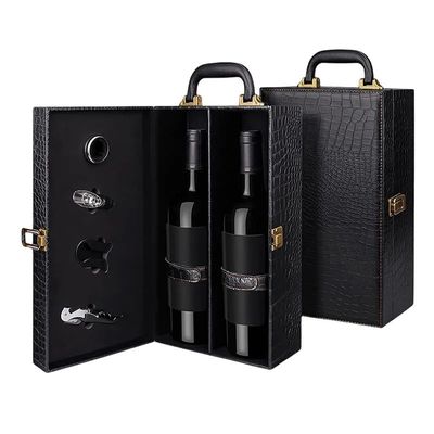 Forme personnalisée gravée double boîte d'emballage de vin rouge en cuir PU pour l'artisanat