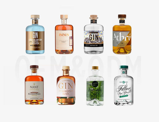 Juice Logo personnalisé Bouteille de whisky en verre avec bouchon de liège dans boîte cadeau Surface gravée