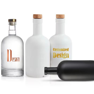 Verre à feuilles ciselées noir mat 500 ml/700 ml/750 ml Ronde vide Vodka spiritueux Whisky Gin Bouteille de liqueur avec liège