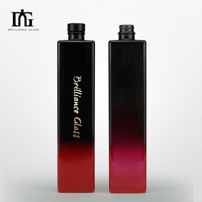 Bouteille en verre carré bleu à changement progressif de 700 ml à 750 ml personnalisée avec bouchon à vis en aluminium