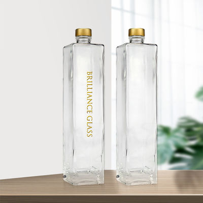 Bouteille de verre de vodka transparente de 750 ml en forme carrée avec le logo du client acceptable