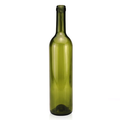 750 ml bouteille en verre de couleur prime pour les spiritueux de vin rouge Forme ronde Couleur verte Bouchon à vis en liège