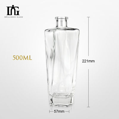 500 ml 750 ml 1000 ml Collier en verre Carré transparent Bouteille de boisson vide à base de flint pour le vin