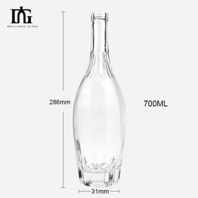 Bouteille de verre ronde de 700 ml pour les spiritueux Vodka Gin Custom Design unique OEM / ODM accepté