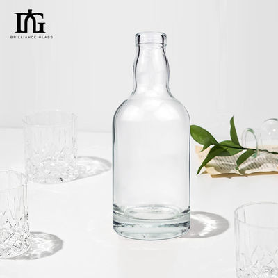 Bouteille en verre de cristal de whisky court de 375 ml et 500 ml avec étiquetage à chaud et galvanoplastie